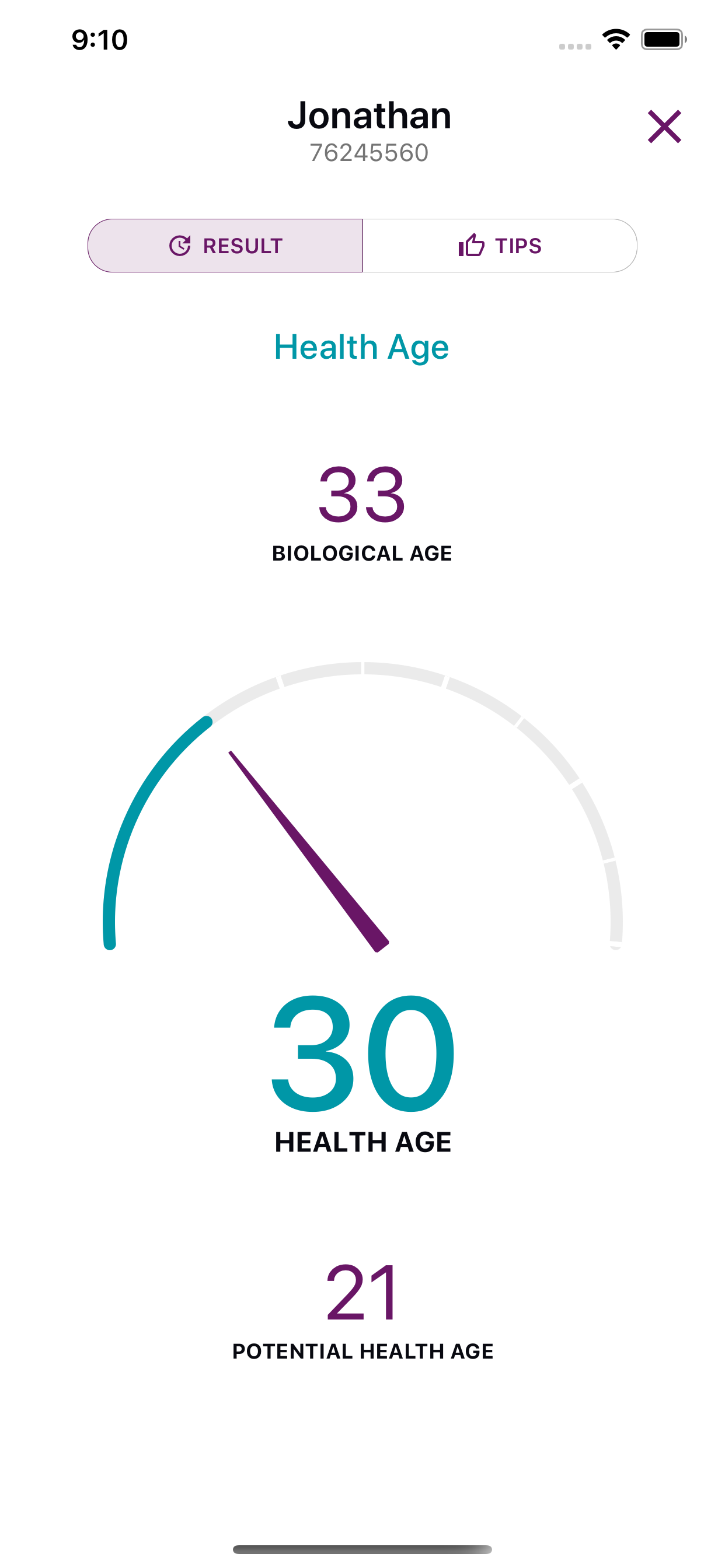 Pantalla de edad de salud