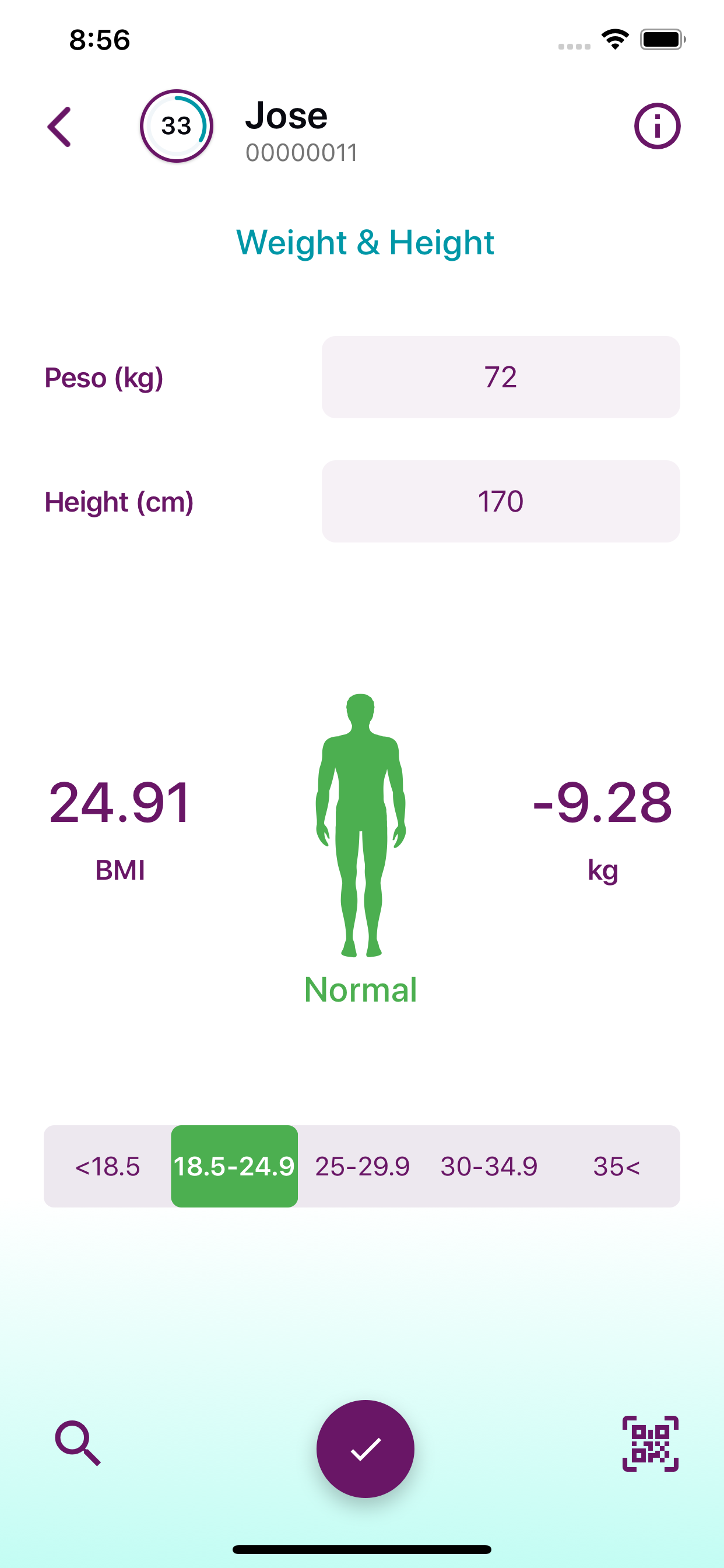 Pantalla de nutrición